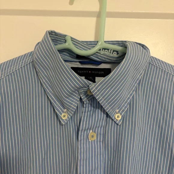 Tommy Hilfiger Blue Striped Dress Shirt‎ Men's Size Large - Picture 8 of 16